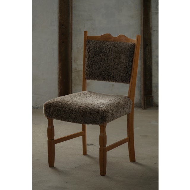 Vintage Danish Modern Dining Chairs in Oak and Lambswool by Henning Kjærnulf, 1960s, Set of 8 For Sale - Image 3 of 18