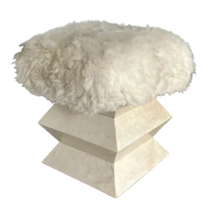 Late 20th Century Jean-Michel Frank Style Goatskin Parchment Stool With Shearling Seat
