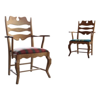 Vintage Brutalist Oak Razorblade Armchairs attributed to Henning Kjærnulf, 1960s, Set of 2 For Sale