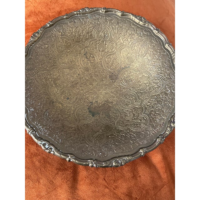 Vintage Brass Pedestal Bowl With Ornate Repoussé Decoration For Sale - Image 10 of 17