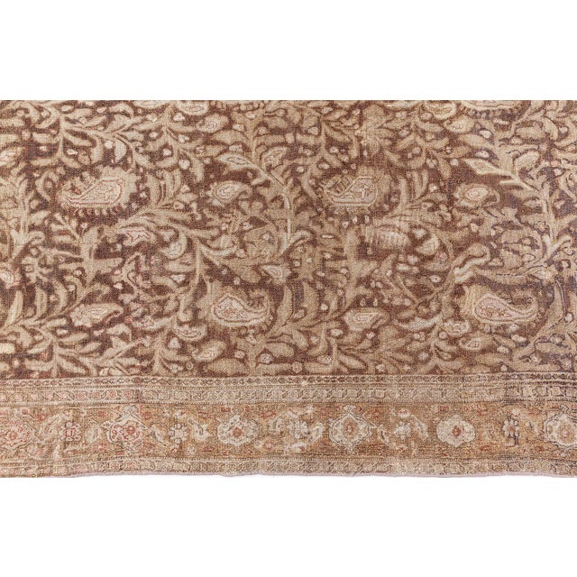 Beige 19th Century Senneh Persian Brown Handmade Wool Rug For Sale - Image 8 of 8