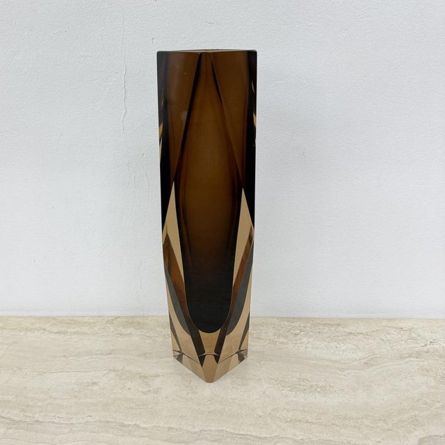 Brown Murano Sommerso Glass Faceted Vase by Flavio Poli, 1970s For Sale - Image 8 of 18