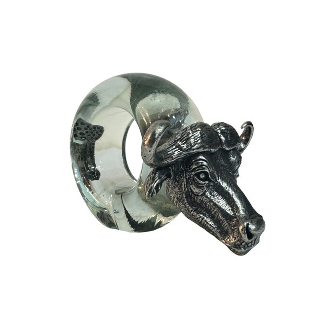 Vintage Safari African Wildlife Animals Handblown Glass & Pewter Napkin Rings - Set of 8 For Sale In Miami - Image 6 of 18