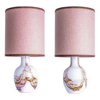 White and Pink Glass Table Lamp from Holmegaard, 1970 For Sale