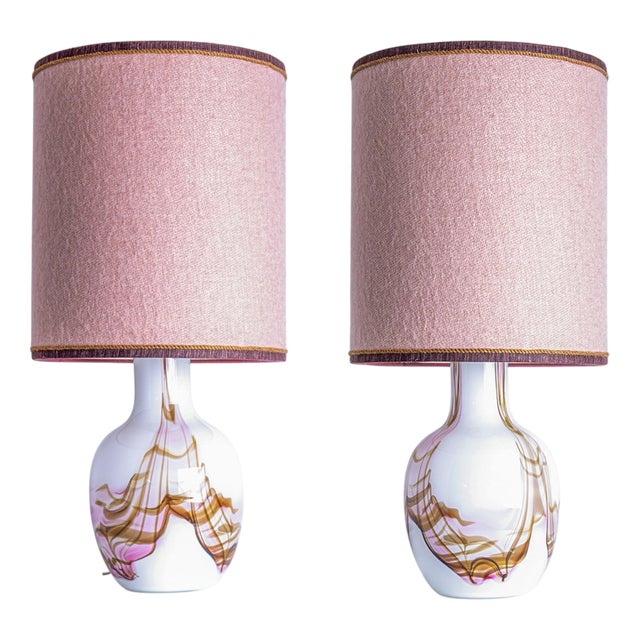 White and Pink Glass Table Lamp from Holmegaard, 1970 For Sale