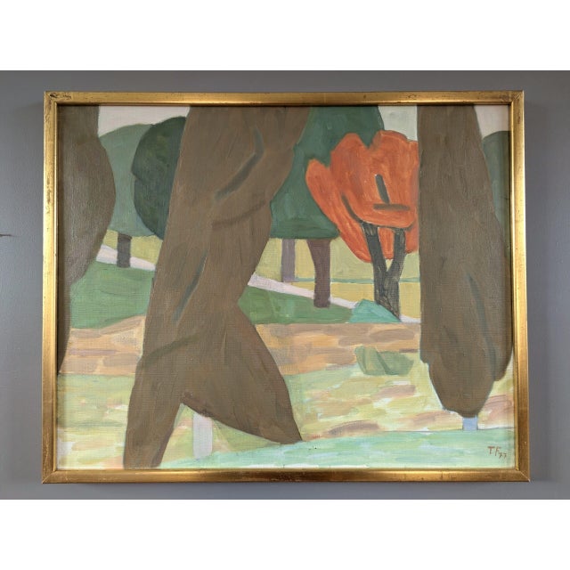 MODERNIST FOREST Oil on canvas Size: 19.3 x 23.6 inches (including frame) A very pleasant modernist landscape oil...