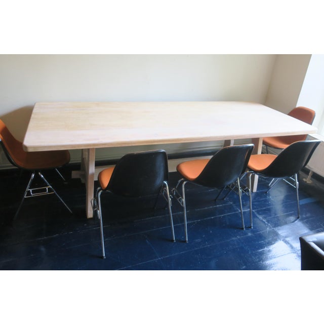 Large Brutalist Secret Oak Trestle Table, 1940s For Sale - Image 9 of 18
