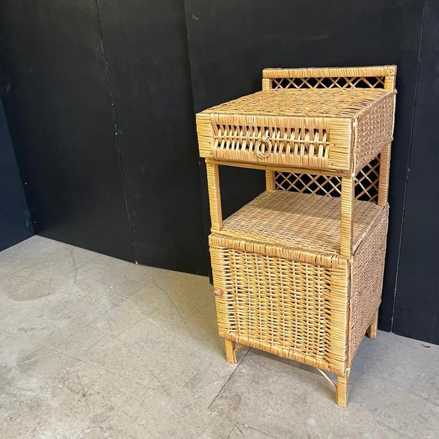 Wicker Bedside Table with Drawer, Shelf and Cupboard For Sale - Image 6 of 7