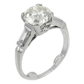 1920s Art Deco Gia 2.63 Carat Old European Diamond Platinum Engagement Ring, Size 5 For Sale