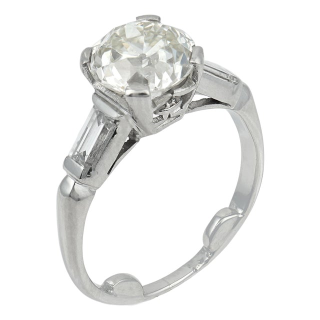 1920s Art Deco Gia 2.63 Carat Old European Diamond Platinum Engagement Ring, Size 5 For Sale