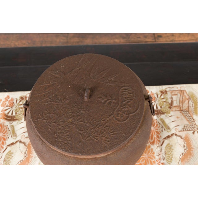 Brown Japanese Meiji Period 1900s Distressed Iron Cooking Pot with Foliage Motifs For Sale - Image 8 of 12