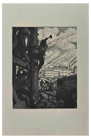 Georges-Henri Tribout, Men at Work, Original Etching, 1940s