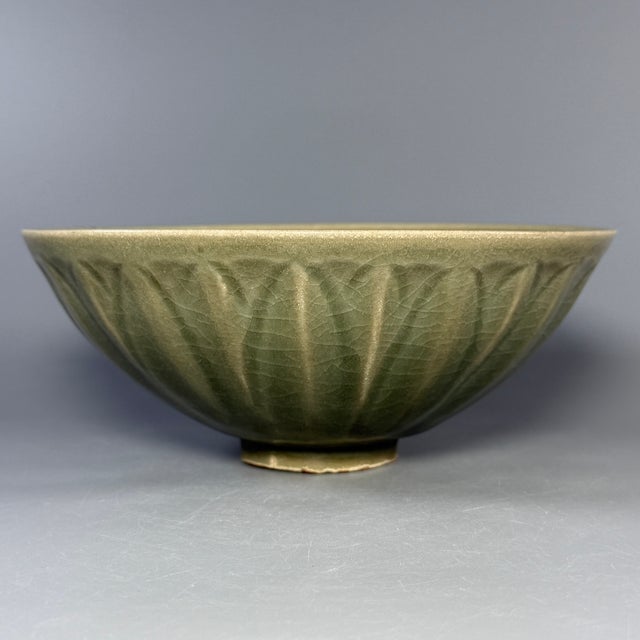 Antique Chinese Longquan Celadon Carved Lotus Bowl For Sale - Image 6 of 8