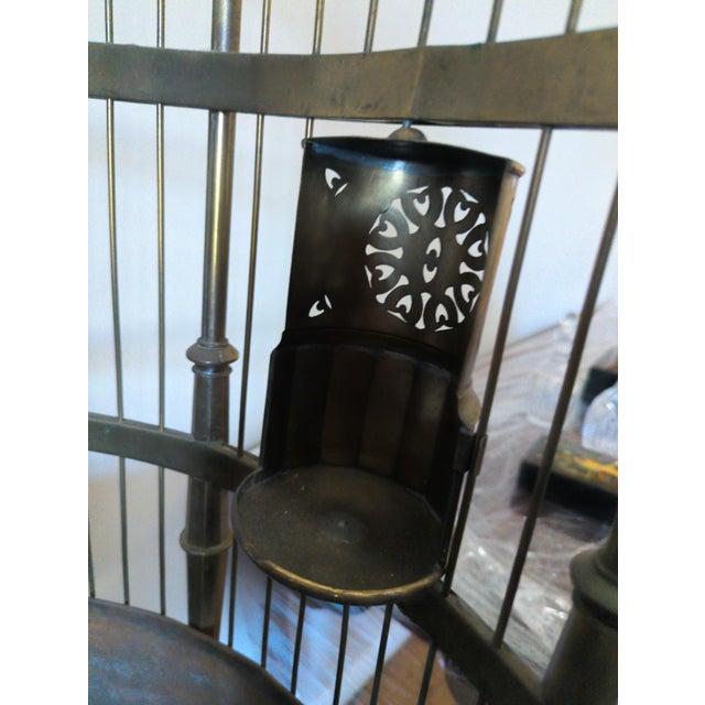 Victorian 1960s Grand Victorian Style Brass and Copper Birdcage on Custom Made Designer Hexagon Table/ Stand For Sale - Image 3 of 15
