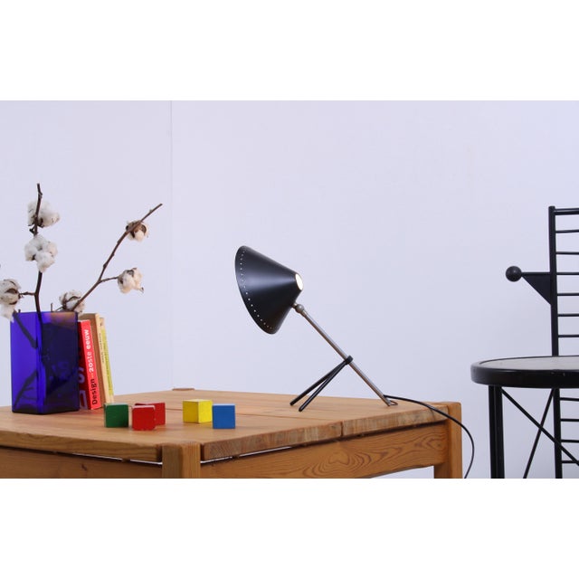 Metal Pinocchio Black and Yellow Tripod Table Lights by H. Th. J. A. Busquet for Hala, 1950s, Set of 2 For Sale - Image 7 of 18