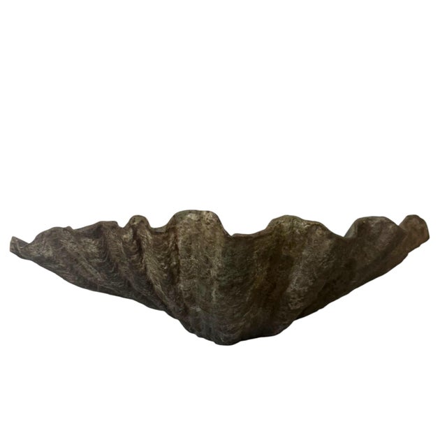 Art Deco Vintage Heavy Cast Bronze Giant Clamshell Sculptural Bowl For Sale - Image 3 of 10