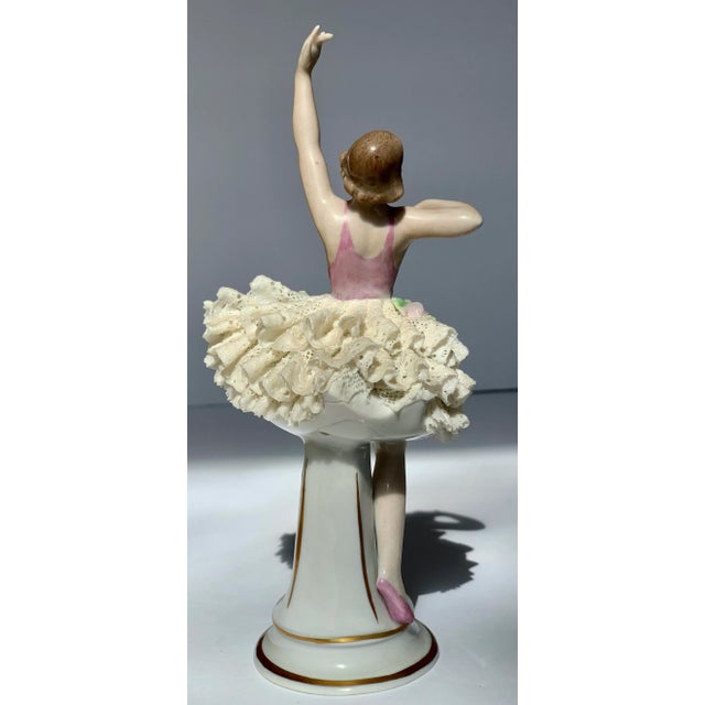 Antique Dresden Porcelain Figurine Ballerina Dancer in Lace Tutu, Early-1990s by Germany’s Sitzendorf For Sale In San Antonio - Image 6 of 10