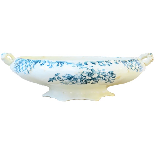Shabby Chic 19thC English or French Blue & White Ironstone Serving Bowl For Sale - Image 3 of 3