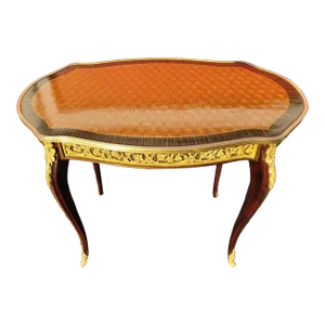French 19th Louis XV Style Parquetry Oval Table