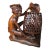 Large 8.5" Mid-Century Balinese Teak Cockfighter With Tripple-Rooster Openwork Cage Masterwork For Sale