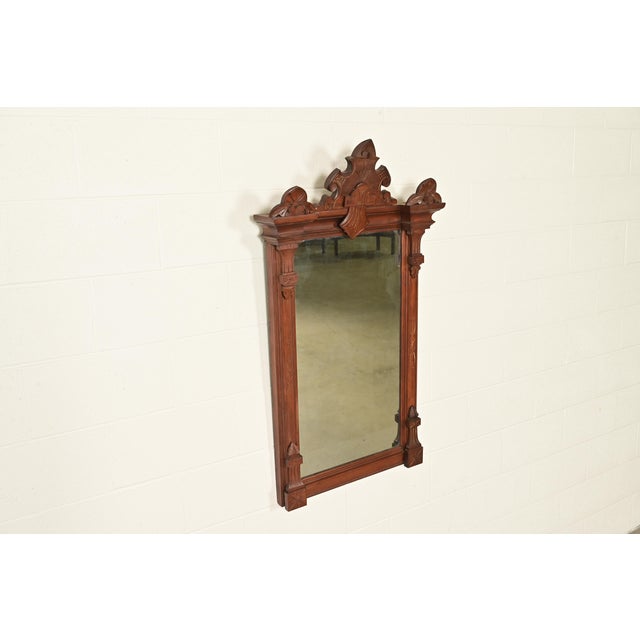 Victorian Herter Brothers Style Antique Victorian Eastlake Carved Walnut Wall Mirror, Circa 1880s For Sale - Image 3 of 8