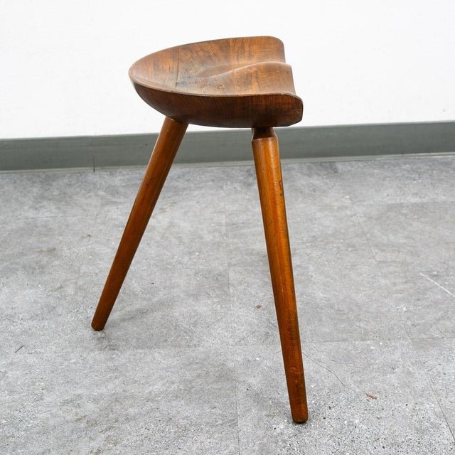 1960s Mid Century Danish Modern Milking Stool Tripod Ottoman 3 Legs Solid Wood Lassen For Sale - Image 11 of 11