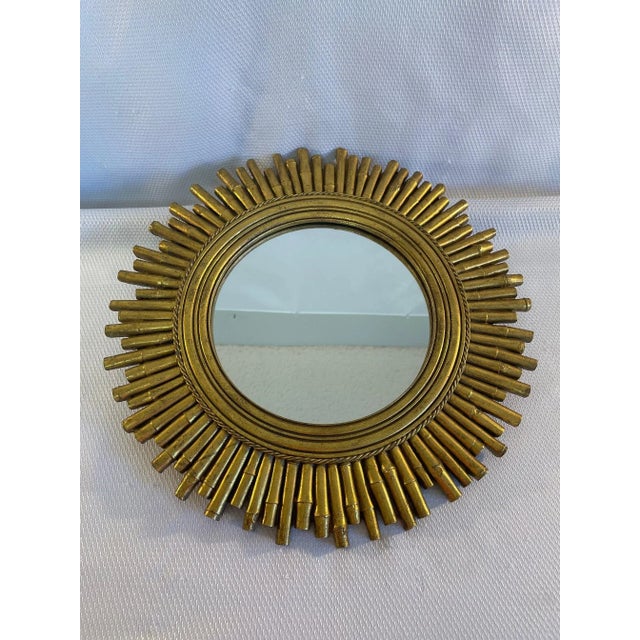 Mid-Century Modern Vintage Bamboo Style Gilded Sunburst Wall Mirror For Sale - Image 3 of 12