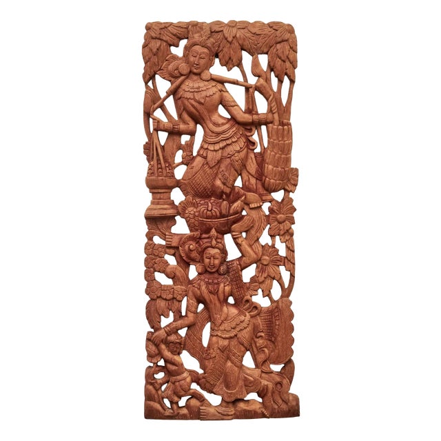 Vintage Carved Wooden Panel, Bali For Sale