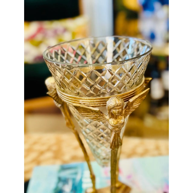 Traditional Mid 20th Century Brass Caryatid Angel Stand With Crystal Vase For Sale - Image 3 of 6