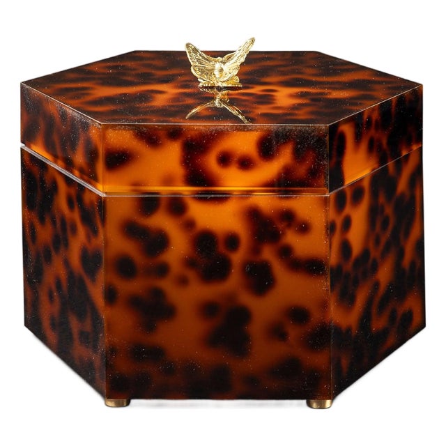 Venetian Tortoise Hex Box with Butterfly For Sale