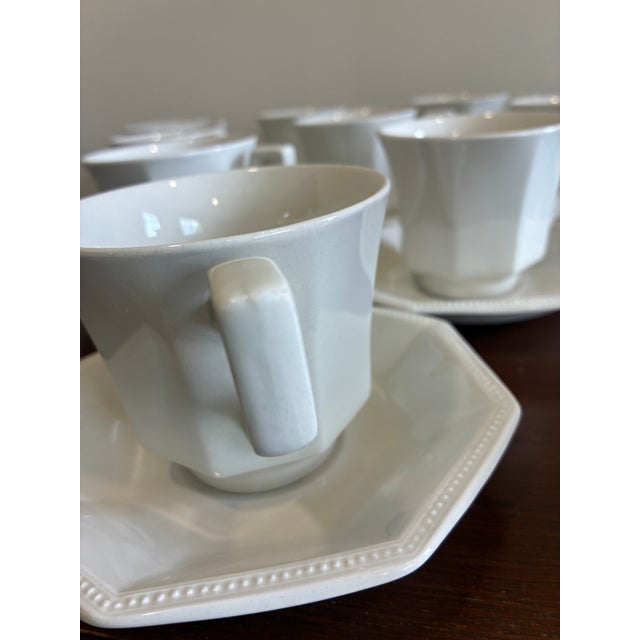 Ceramic Vintage Johnson Brothers Heritage White Ironstone Cups & Saucers — Set of 10 For Sale - Image 7 of 16