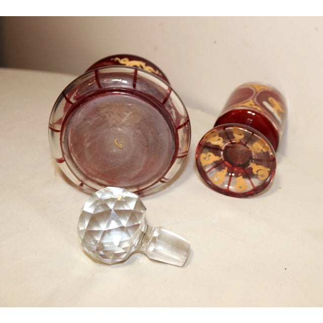 Antique 1800's Hand Enameled Painted Etched German Glass Wine Decanter W Chalice For Sale - Image 12 of 12