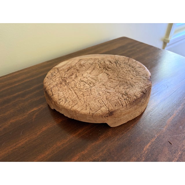 Late 19th Century Late 19th Century Primitive Round Wooden Cutting Board With Timeworn Patina For Sale - Image 5 of 14