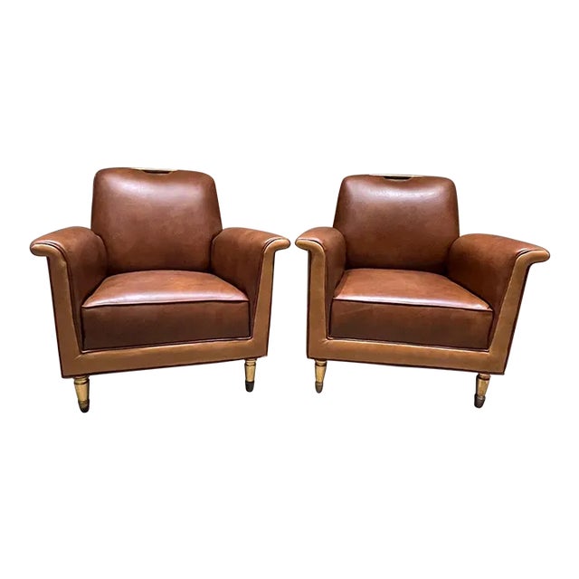 1950s Octavio Vidales Chairs Leather and Mahogany Mexico City For Sale