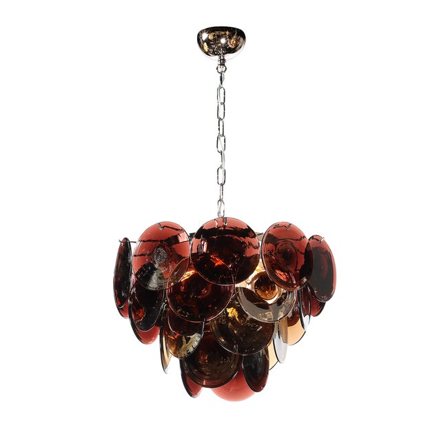 Pair of Mid-Century Hand-Blown Murano Glass Disc Chandeliers in Smoked Tortoise For Sale - Image 4 of 10