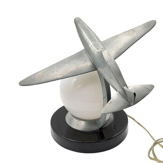 Metal 1980s Art Deco Machined Age Aluminum Fighter Airplane Table Lamp by Sarsaparilla For Sale - Image 7 of 11