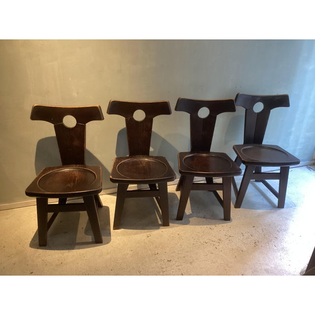 Wood Brutalist Dining Chairs in Oak, Set of 4 For Sale - Image 7 of 7