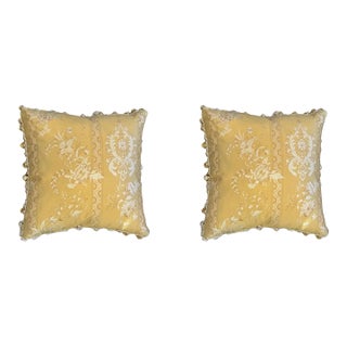 Fortuny Silk Fabric Pillows With Tassles , a Pair For Sale