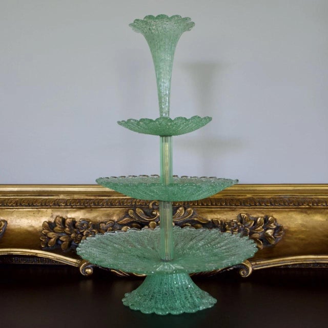 Victorian Bohemian Green Overshot Glass Epergne – Three Tiered Tidbit Tray, Victorian For Sale - Image 3 of 8
