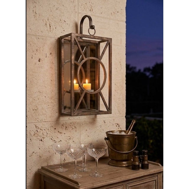 Vintage Palm Beach Regency Patinated Metal & Mirrored Geometric Candle Sconce For Sale In West Palm - Image 6 of 12