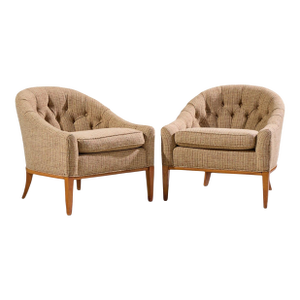 Erwin Lambeth Style Mid Century Walnut Lounge Chairs - Pair
