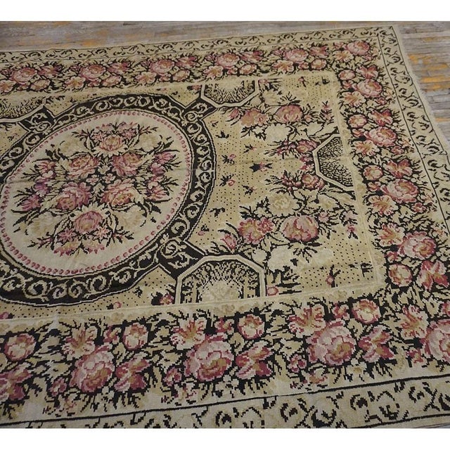 1850s Ivory Pink Antique Besserabian Kilim Flatweave Carpet Floral Medallion Rug For Sale - Image 12 of 12