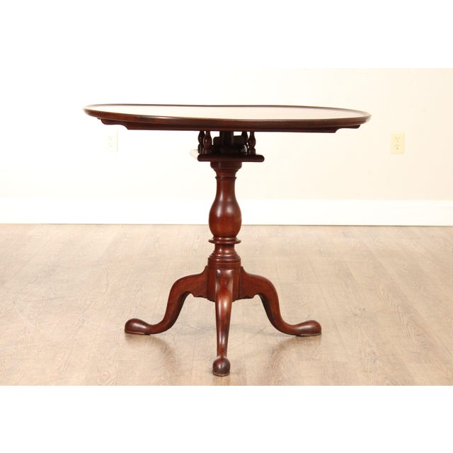 Chippendale Antique Queen Anne Style Solid Mahogany Round Tilt-Top Table For Sale - Image 3 of 12