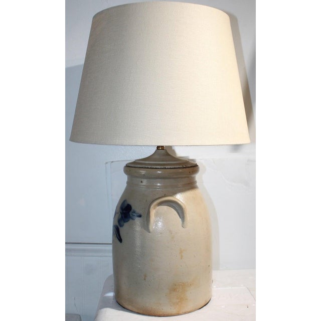 19thc Stoneware Table Lamp Crock For Sale - Image 4 of 12