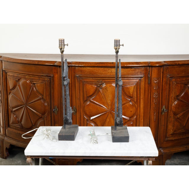 Gray Pair of Iron Table Lamps with Anchors and Sailboats on Rectangular Bases For Sale - Image 8 of 8