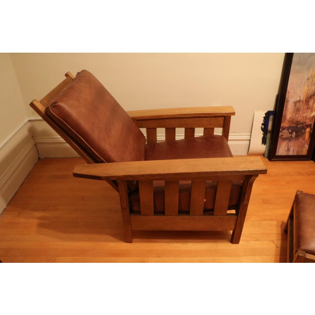 Early 21st Century Amish Made Mission Arts and Crafts Quartersawn Oak Morris Recliner and Ottoman For Sale In Minneapolis - Image 6 of 13