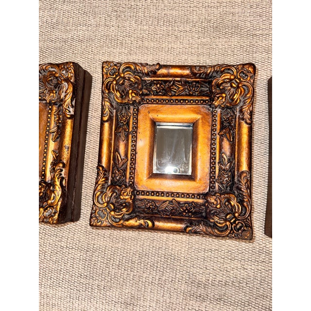 Vintage Hollywood Regency Gold Gilt Baroque Inset Wall Mirrors - Set of 3 For Sale - Image 9 of 9