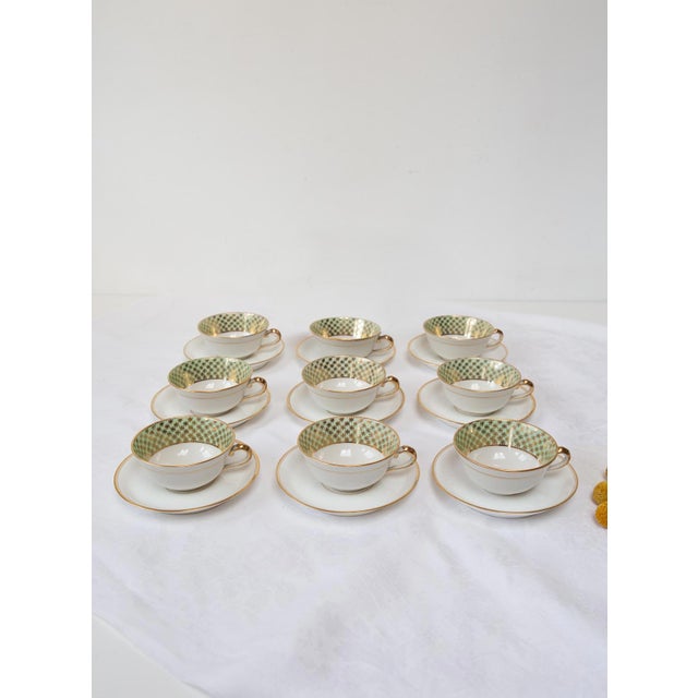 Forest Green Porcelain Tea Service with Star Motif for 9 from Limoges, 1940s-1950s, Set of 18 For Sale - Image 8 of 8