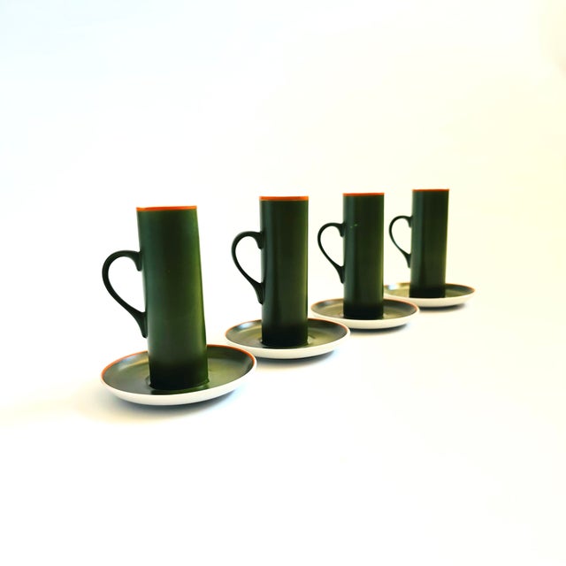 Mid-Century Modern MCM LaGardo Tackett Green Demitasse Mugs and Saucers - Set of 4 For Sale - Image 3 of 15