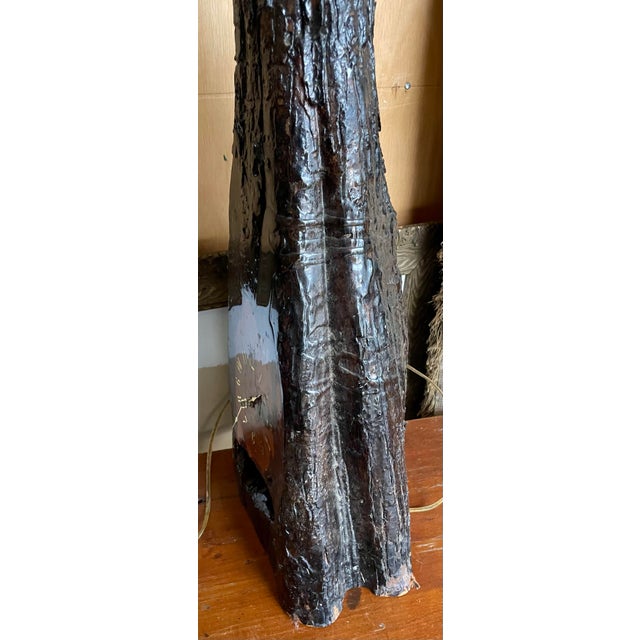 Rustic Mid 20th Century Adirondack Cabin Rustic Style Handmade Burl Wood Table Lamp Bark Clock Lacquered For Sale - Image 3 of 12